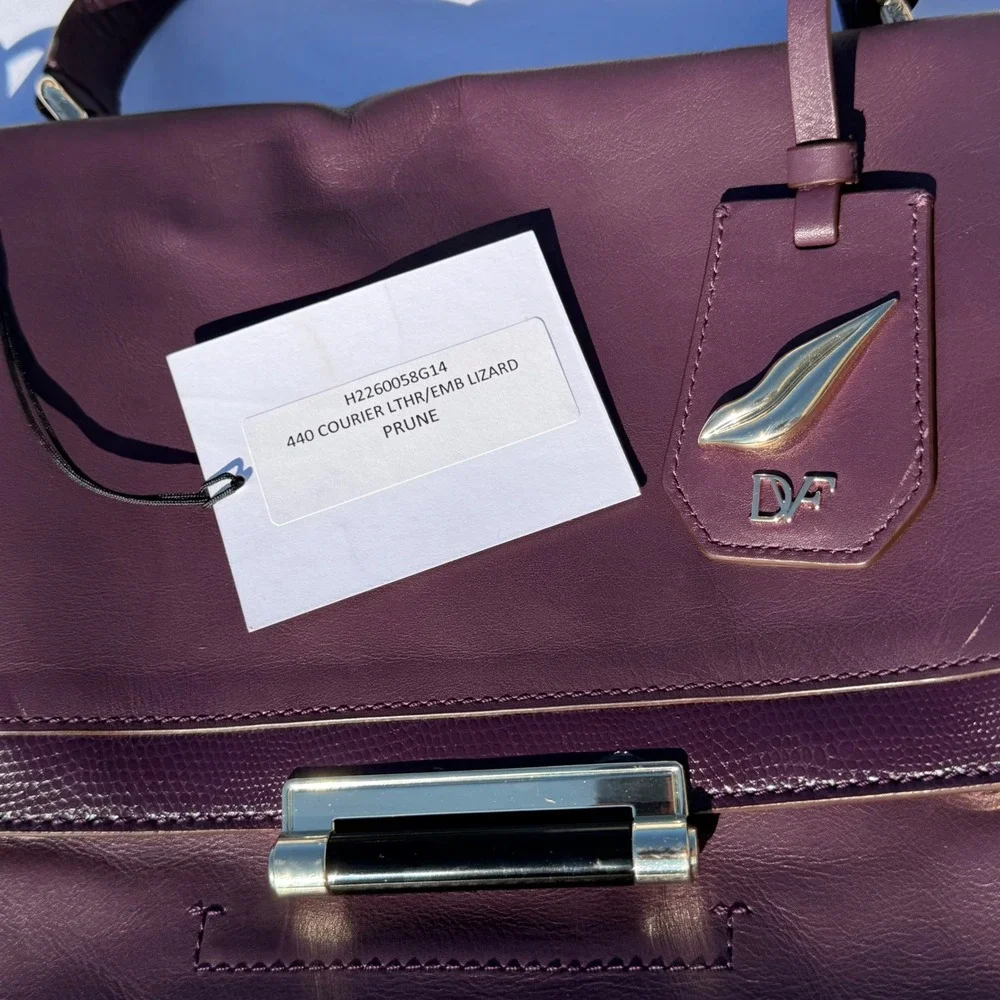 Rare‎ Diane Von Furstenberg Purple 440 Courier Leather Bag Prune Satchel DVF